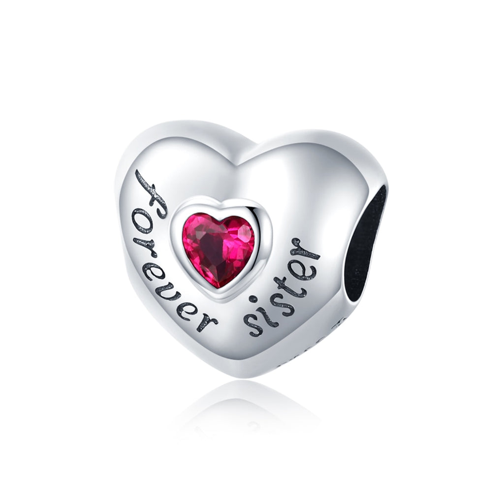 BISAER 925 Sterling Silver Heart Series Charm Bead Colorful Zircon Pendant Fit Family Mother&#39;s Day Birthday Bracelet DIY Jewelry - Quid Mart