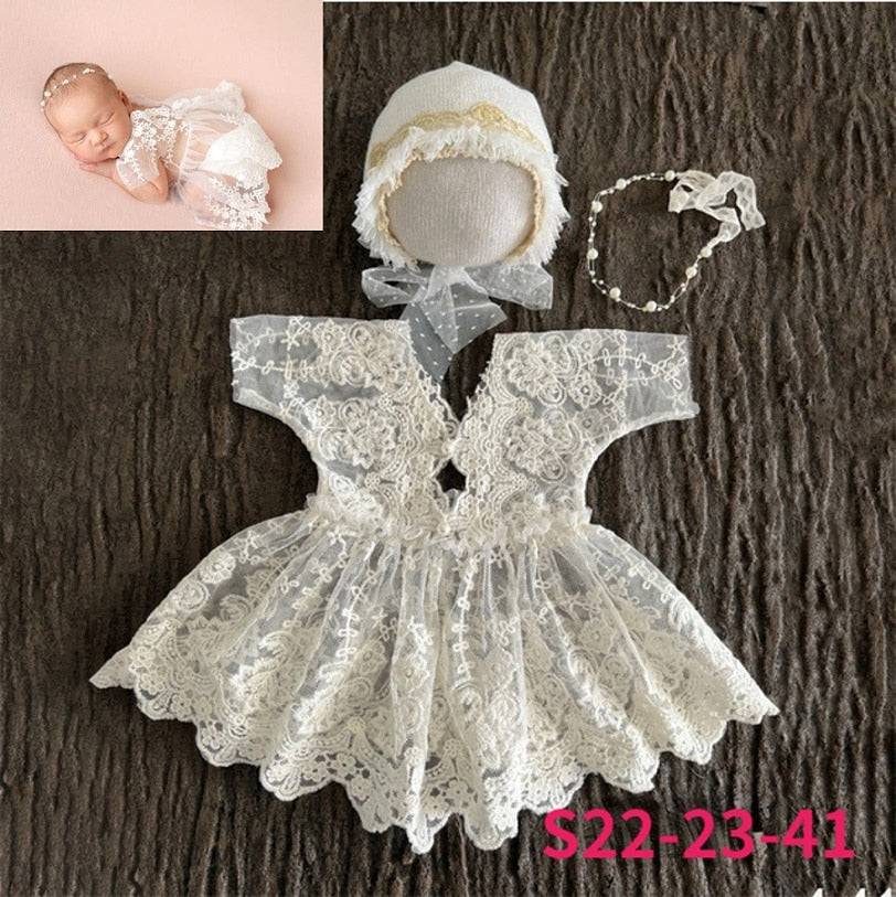 Newborn Baby Photo Props: Lace Romper & Hat Set - Quid Mart