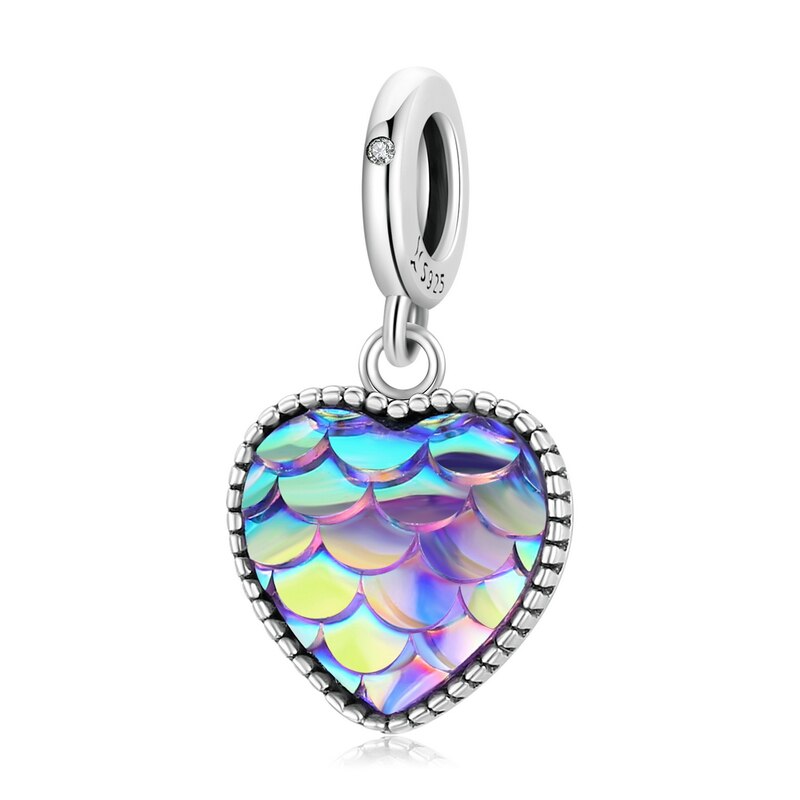 BISAER 925 Sterling Silver Heart Series Charm Bead Colorful Zircon Pendant Fit Family Mother&#39;s Day Birthday Bracelet DIY Jewelry - Quid Mart