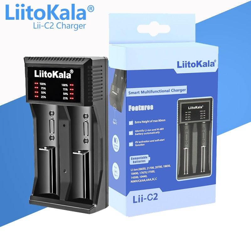 LiitoKala Lii-100 lii-202 Lii-402 Lii-S2 S4 C2 D4 18650 Battery Charger For 26650 16340 14500  LiFePO4 1.2V Ni-MH Ni-Cd smart - Quid Mart