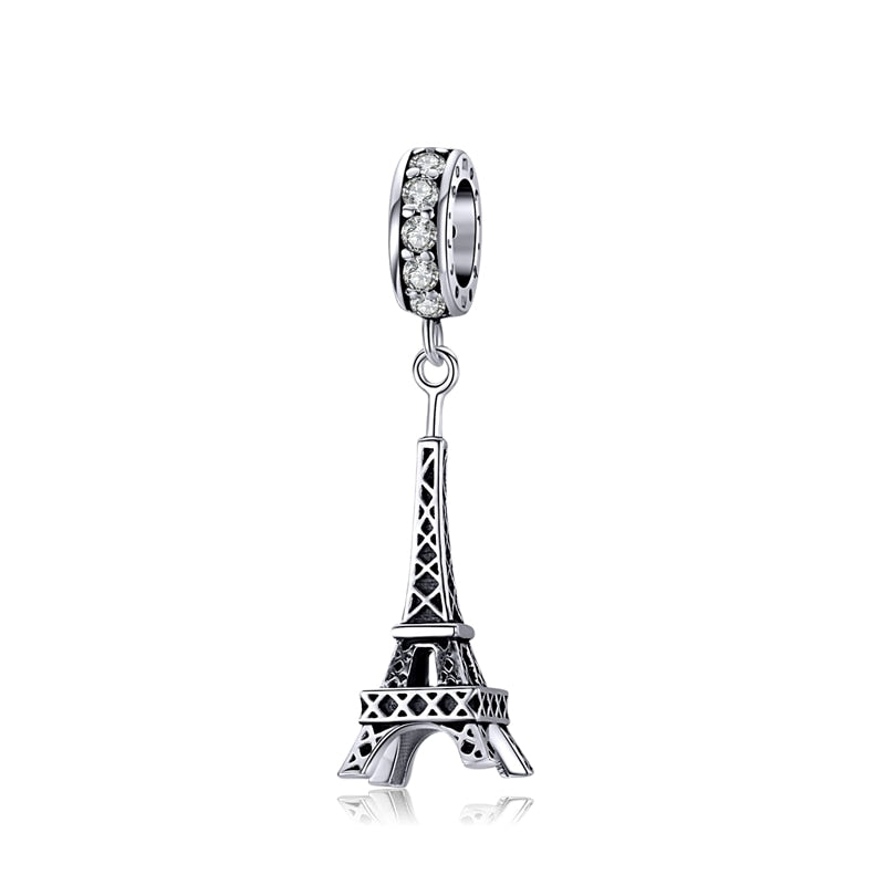 BISAER 925 Silver Airplane Pendant Eiffel Tower Charm for DIY Bracelet - Quid Mart