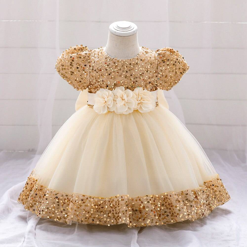 Infant Sequin Bow Baptism Dress - Christening & Birthday Gown - Quid Mart