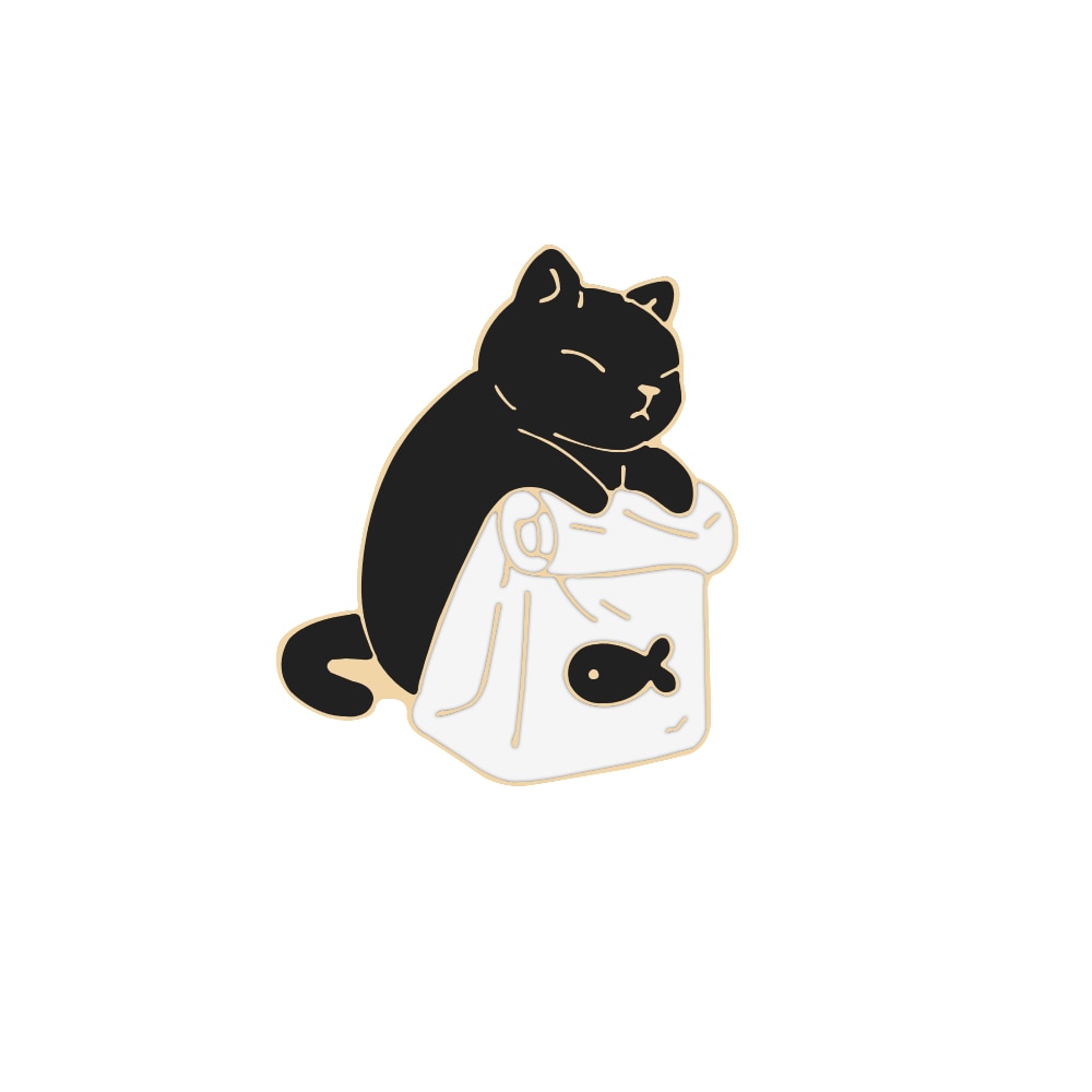 Cartoon Animal Brooches Black White Couple Cat Fish Bone Enamel Pins Clothes Collar Lapel Pin Bag Metal Badges Jewelry For Lover - Quid Mart