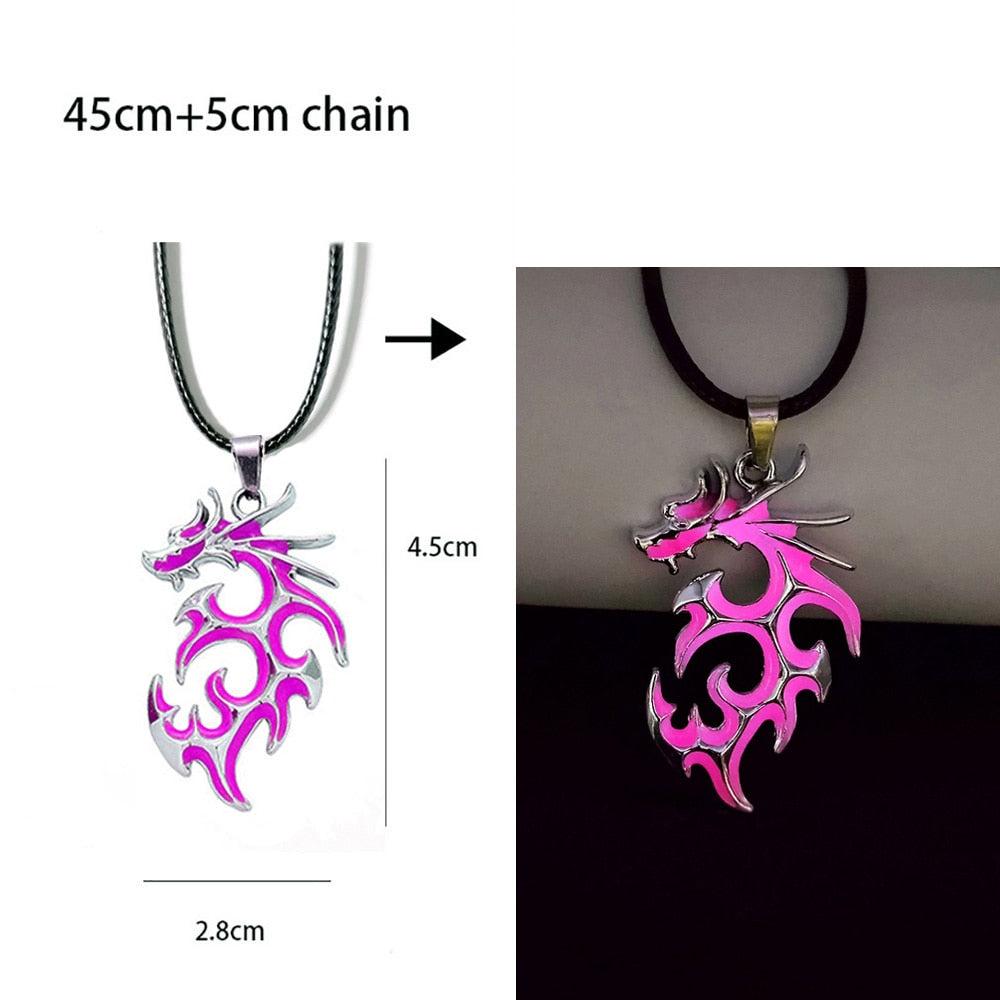 Luminous Dragon Necklace Glowing Night Fluorescence Antique Silver Plated Glow In The Dark Necklace for Men Women Party Hallowen - Quid Mart