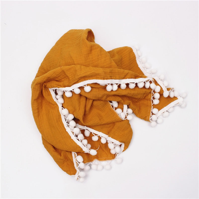 Muslin Cotton Baby Blanket: 2-Layer Newborn Tassel Swaddle - Quid Mart