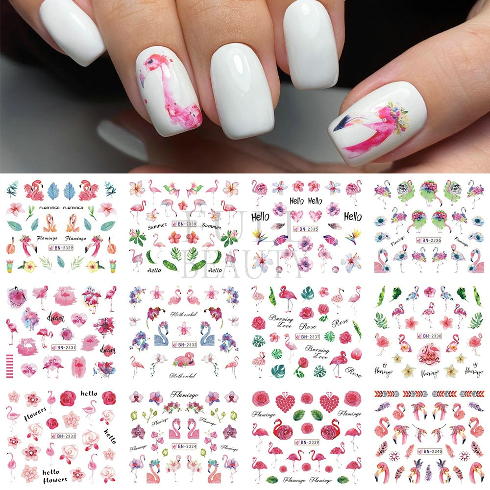 12pcs Valentines Manicure Love Letter Flower Sliders for Nails Inscriptions Nail Art Decoration Water Sticker Tips GLBN1489-1500 - Quid Mart