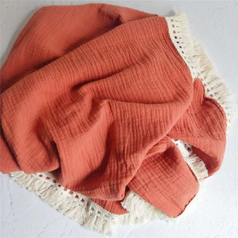 Muslin Cotton Baby Blanket: 2-Layer Newborn Tassel Swaddle - Quid Mart