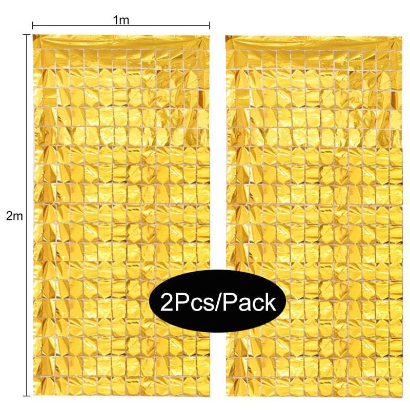 2Pack Party Backdrop Metallic Foil Fringe Tinsel Curtain Adult Kids Birthday Party Wedding Decoration Baby Shower Favor Supplies - Quid Mart