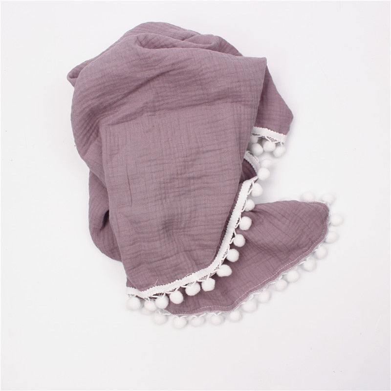 Muslin Cotton Baby Blanket: 2-Layer Newborn Tassel Swaddle - Quid Mart