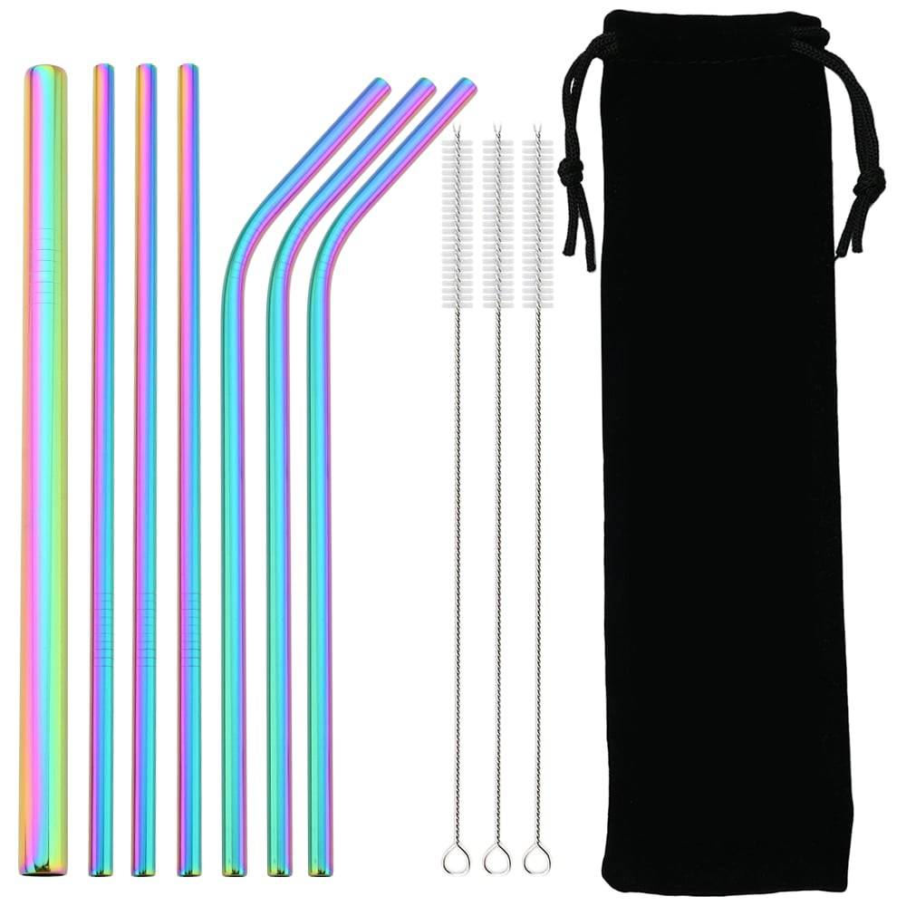 Reusable Drinking Straw 18/10 Stainless Steel Straw Set High Quality Metal Colorful Straw With Cleaner Brush Bar Party Accessory - Quid Mart