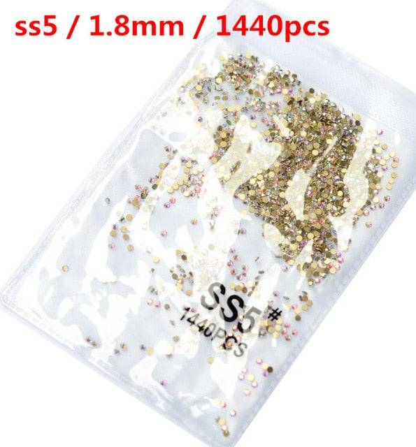 SS3-ss8 1440pcs Clear Crystal AB gold 3D Non HotFix FlatBack Nail Art Rhinestones Decorations Shoes And Dancing Decoration - Quid Mart