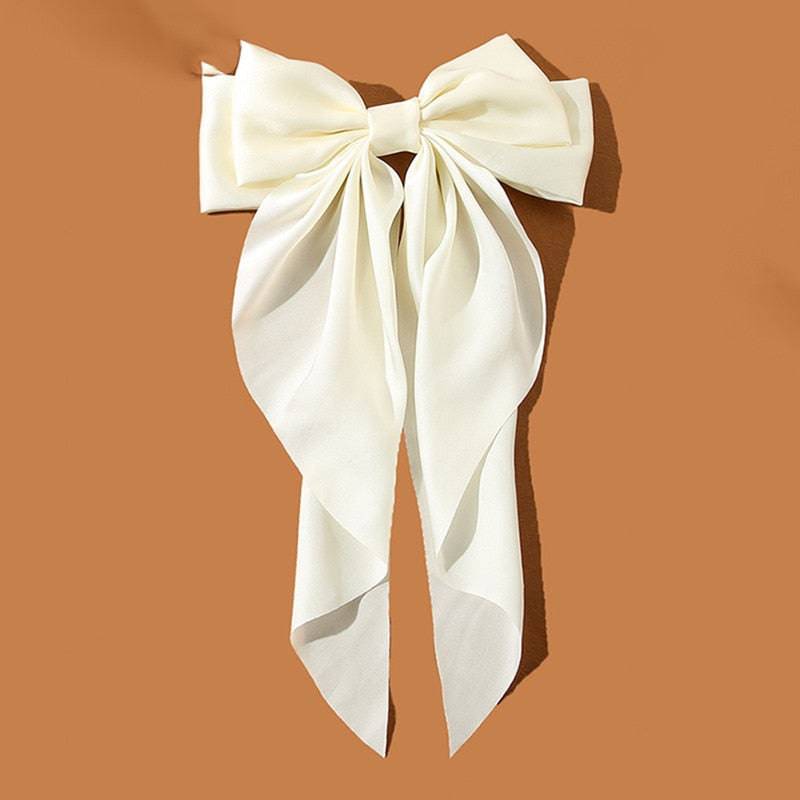 Solid Color Big Large Satin Bow Hairpins Barrettes For Women Girl Wedding Long Ribbon Korean Hair Clip Hairgrip Hair Accessories - Quid Mart