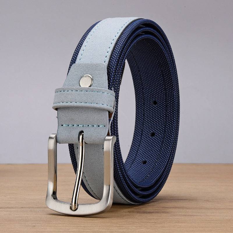 Men's Suede Leather Belt with Oxford Fabric Strap - Luxury Pin Buckle - Quid Mart