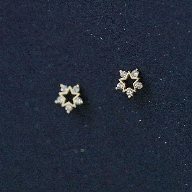 925 Sterling Silver Japanese Micro Inlaid Crystal Four-Pointed Star Plating 14k Gold Earrings Women Small Cute Banquet Jewelry - Quid Mart