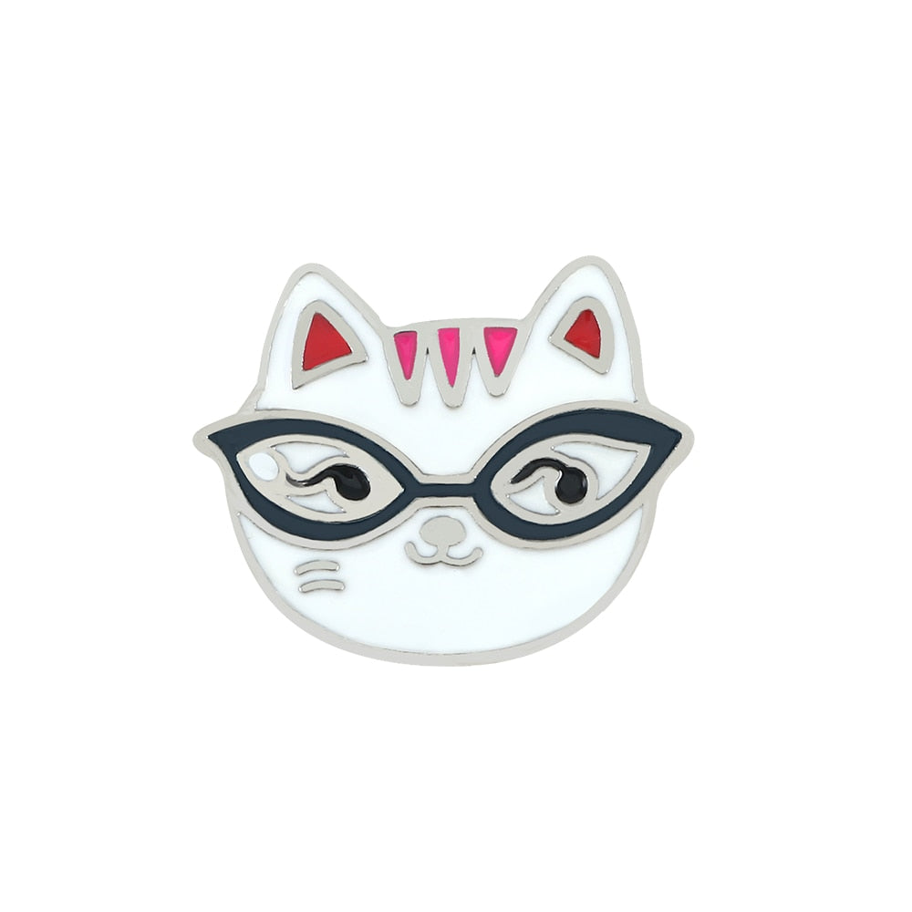 Cartoon Animal Brooches Black White Couple Cat Fish Bone Enamel Pins Clothes Collar Lapel Pin Bag Metal Badges Jewelry For Lover - Quid Mart