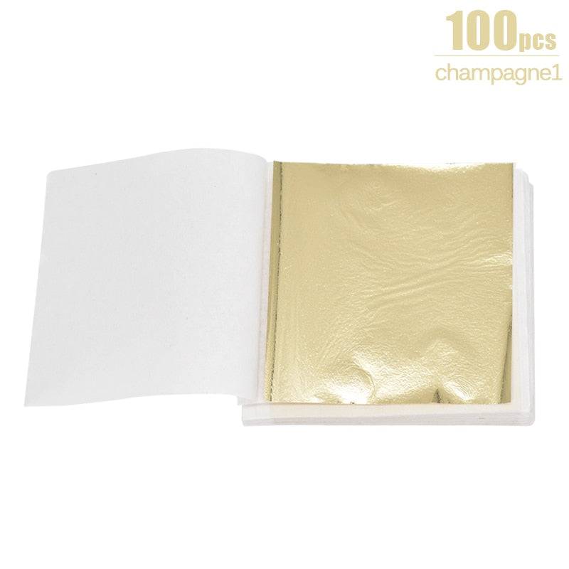 100/200 Sheets Imitation Gold Silver Foil Paper Leaf Gilding DIY Art Craft Paper Birthday Party Wedding Cake Dessert Decorations - Quid Mart