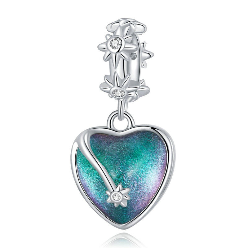 BISAER 925 Sterling Silver Heart Series Charm Bead Colorful Zircon Pendant Fit Family Mother&#39;s Day Birthday Bracelet DIY Jewelry - Quid Mart