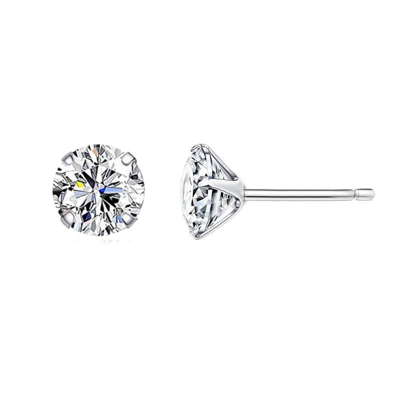 bamoer CZ Stud Earrings 925 Sterling Silver Platinum Plated Round Cubic Zirconia Hypoallergenic Earrings 4mm 5mm 6mm 7mm BSE166 - Quid Mart