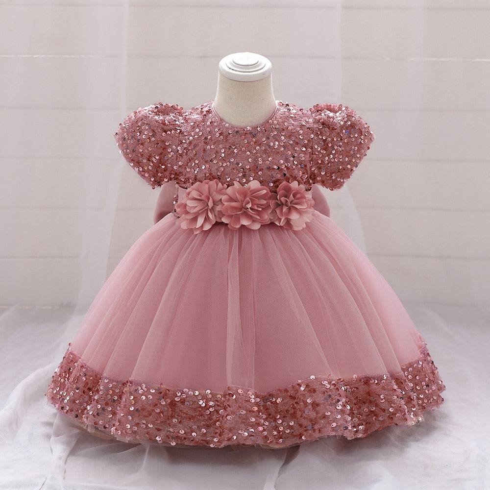 Infant Sequin Bow Baptism Dress - Christening & Birthday Gown - Quid Mart