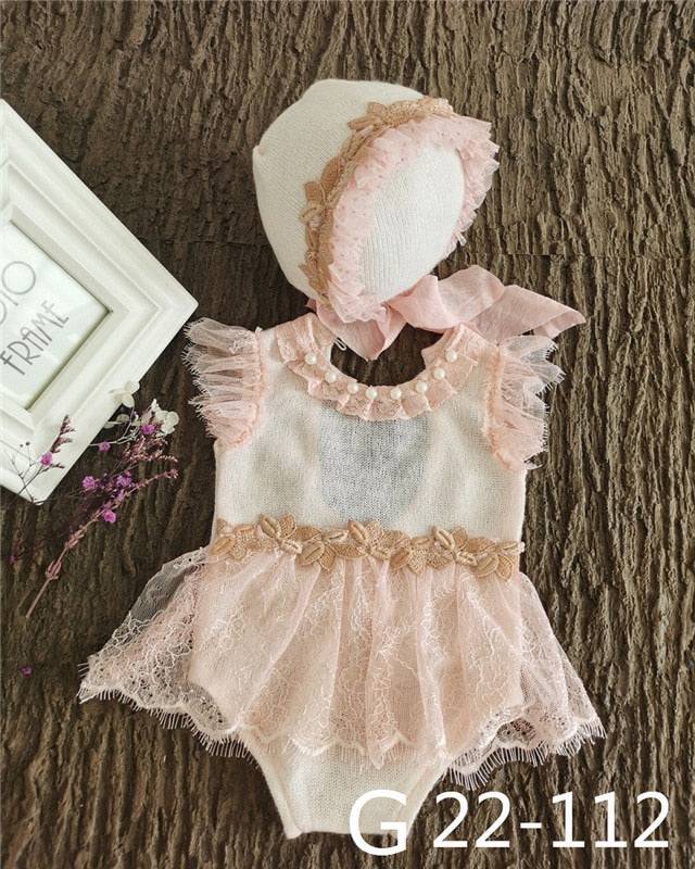 Newborn Baby Photo Props: Lace Romper & Hat Set - Quid Mart