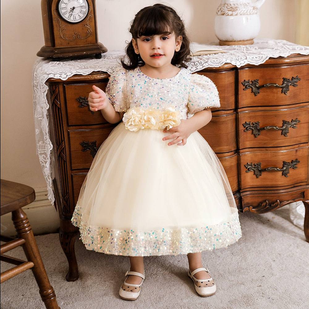 Infant Sequin Bow Baptism Dress - Christening & Birthday Gown - Quid Mart