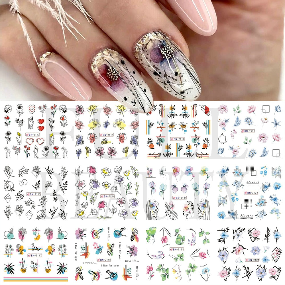 12pcs Valentines Manicure Love Letter Flower Sliders for Nails Inscriptions Nail Art Decoration Water Sticker Tips GLBN1489-1500 - Quid Mart