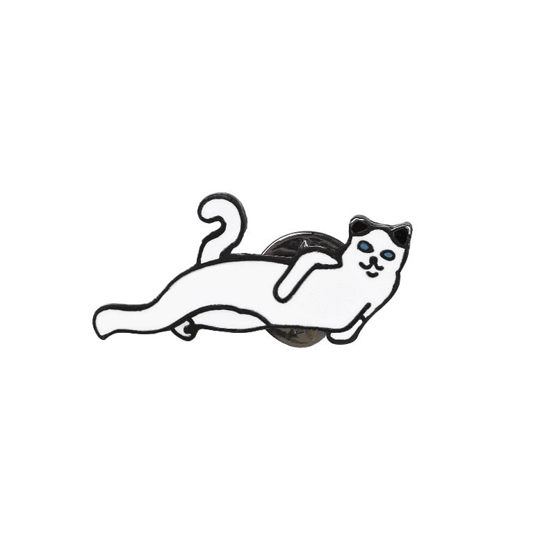 Cartoon Animal Brooches Black White Couple Cat Fish Bone Enamel Pins Clothes Collar Lapel Pin Bag Metal Badges Jewelry For Lover - Quid Mart