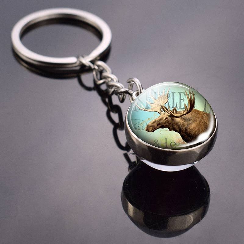 Double-Sided Animal Glass Ball Keychain - Cat, Horse, Moon - Quid Mart