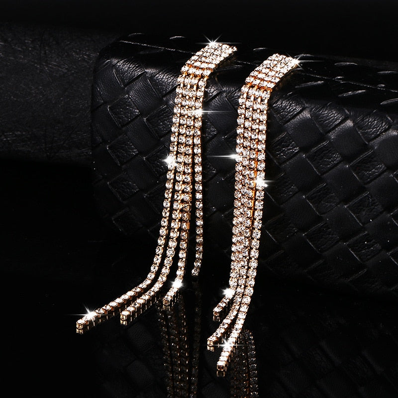 New Luxury Rhinestone Crystal Long Tassel Earrings for Women Bridal Drop Dangling Earrings Party Wedding Jewelry Gifts - Quid Mart