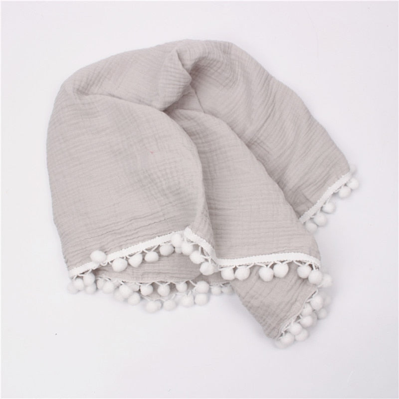 Muslin Cotton Baby Blanket: 2-Layer Newborn Tassel Swaddle - Quid Mart