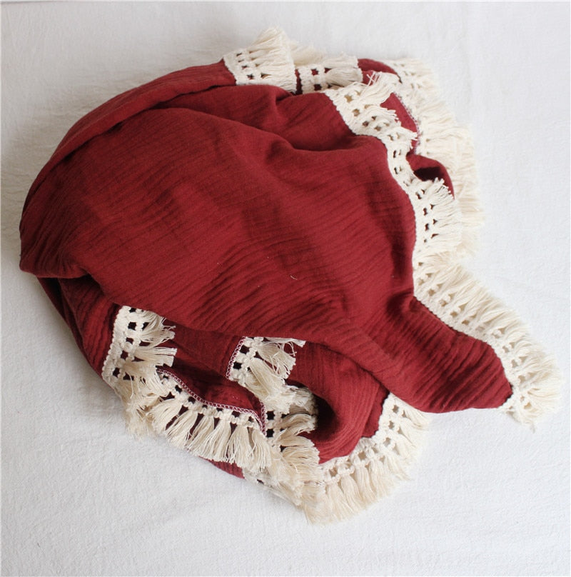 Muslin Cotton Baby Blanket: 2-Layer Newborn Tassel Swaddle - Quid Mart