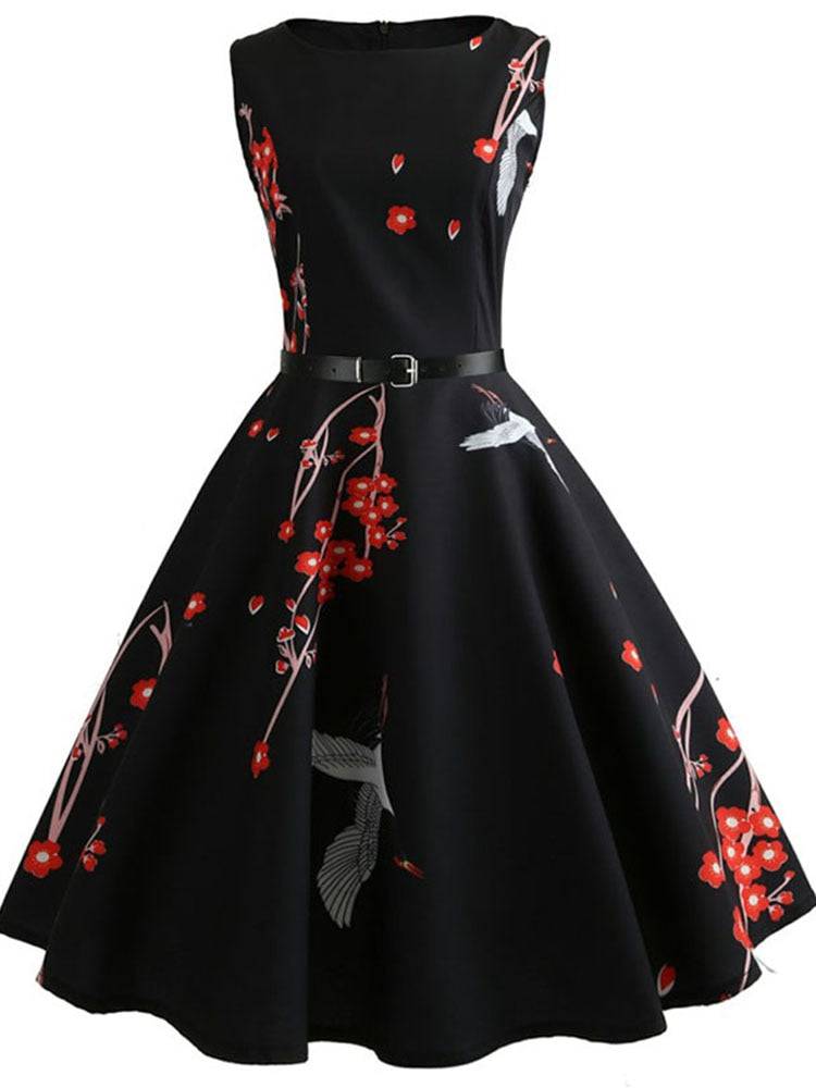 Vintage Rockabilly Swing Pinup Floral Dress - Summer Party Dress - Quid Mart