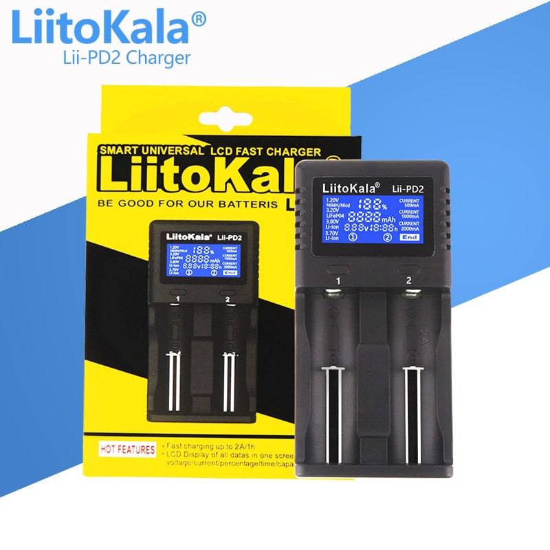 LiitoKala Lii-500 Lii-600 Lii-S8 Lii-PD4 Lii-PD2 LCD 3.7V/1.2V 18650/26650/16340/14500/18500 Battery Charger with screen - Quid Mart