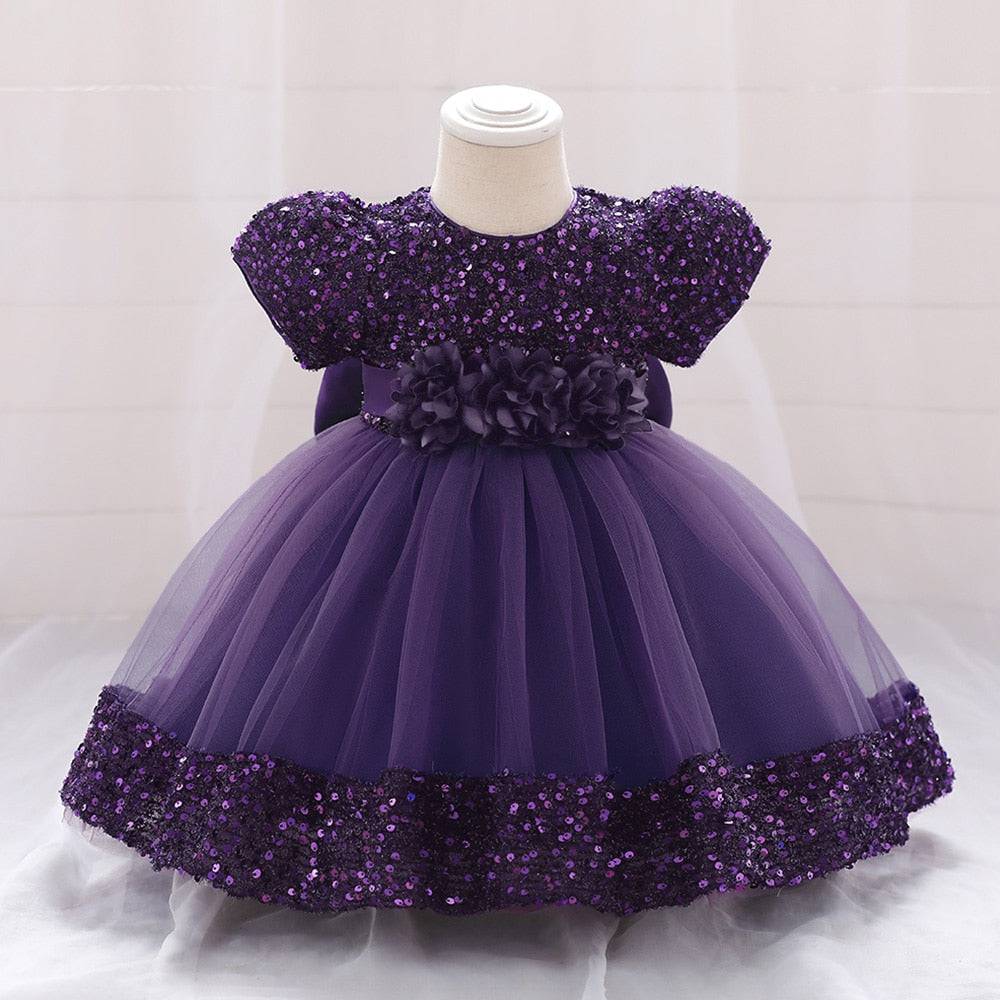 Infant Sequin Bow Baptism Dress - Christening & Birthday Gown - Quid Mart