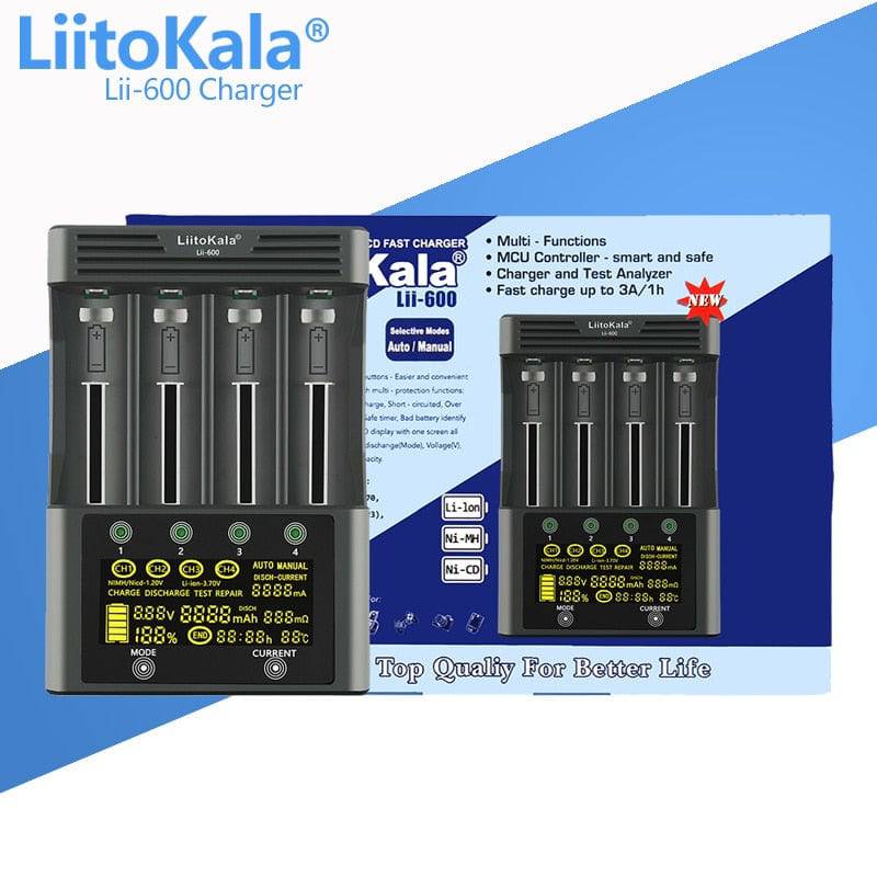 LiitoKala Lii-500 Lii-600 Lii-S8 Lii-PD4 Lii-PD2 LCD 3.7V/1.2V 18650/26650/16340/14500/18500 Battery Charger with screen - Quid Mart