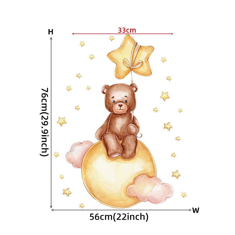 Cartoon Teddy Bear Sleeping on the Moon and Stars Wall Stickers for Kids Room Baby Room Decoration Wall Decals Room Interior - Quid Mart