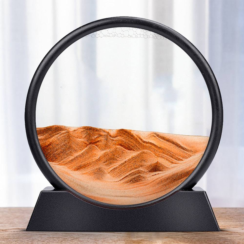 Moving Sand Art Picture Round Glass 3D Hourglass Deep Sea Sandscape In Motion Display Flowing Sand Frame 7/12inch For home Decor - Quid Mart