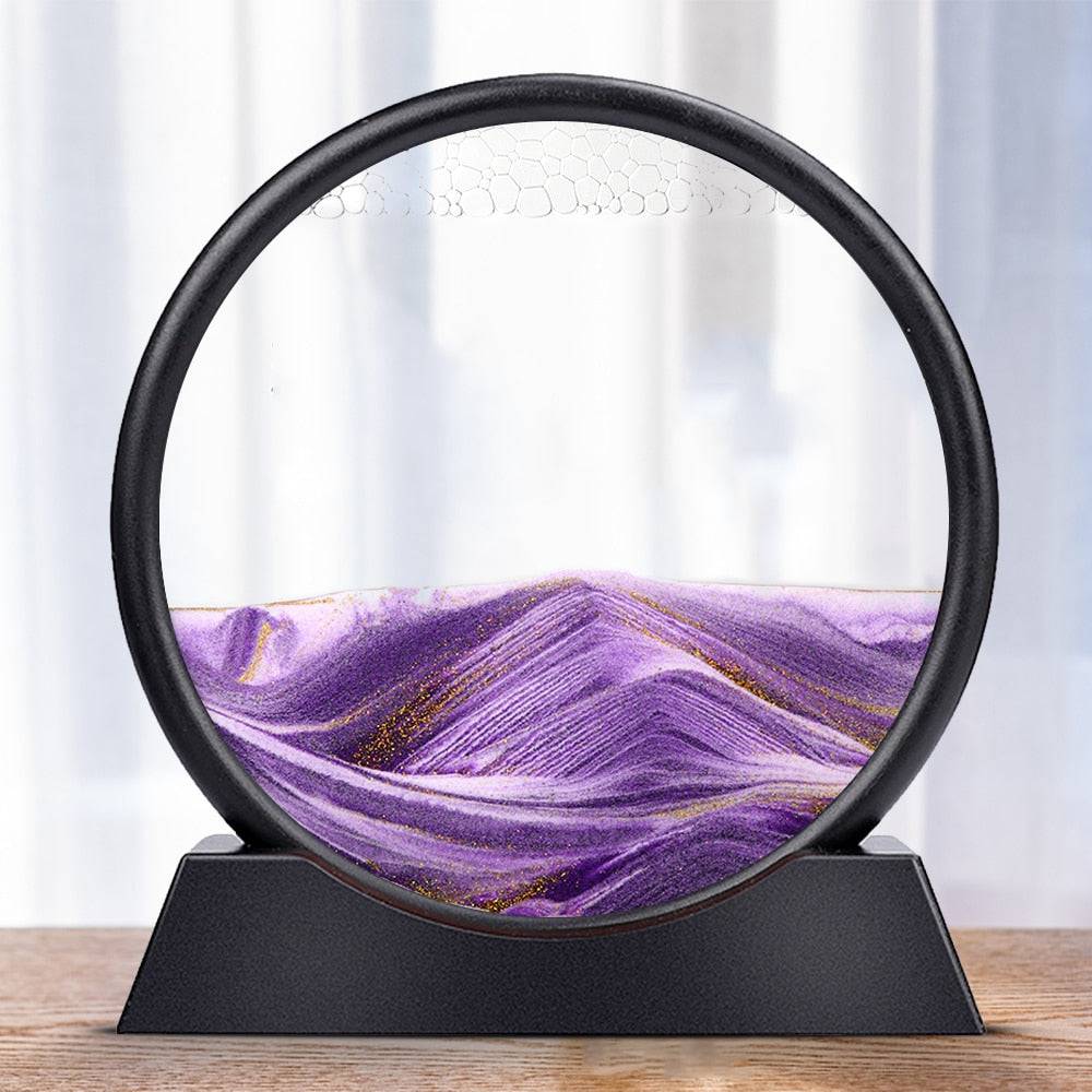 Moving Sand Art Picture Round Glass 3D Hourglass Deep Sea Sandscape In Motion Display Flowing Sand Frame 7/12inch For home Decor - Quid Mart