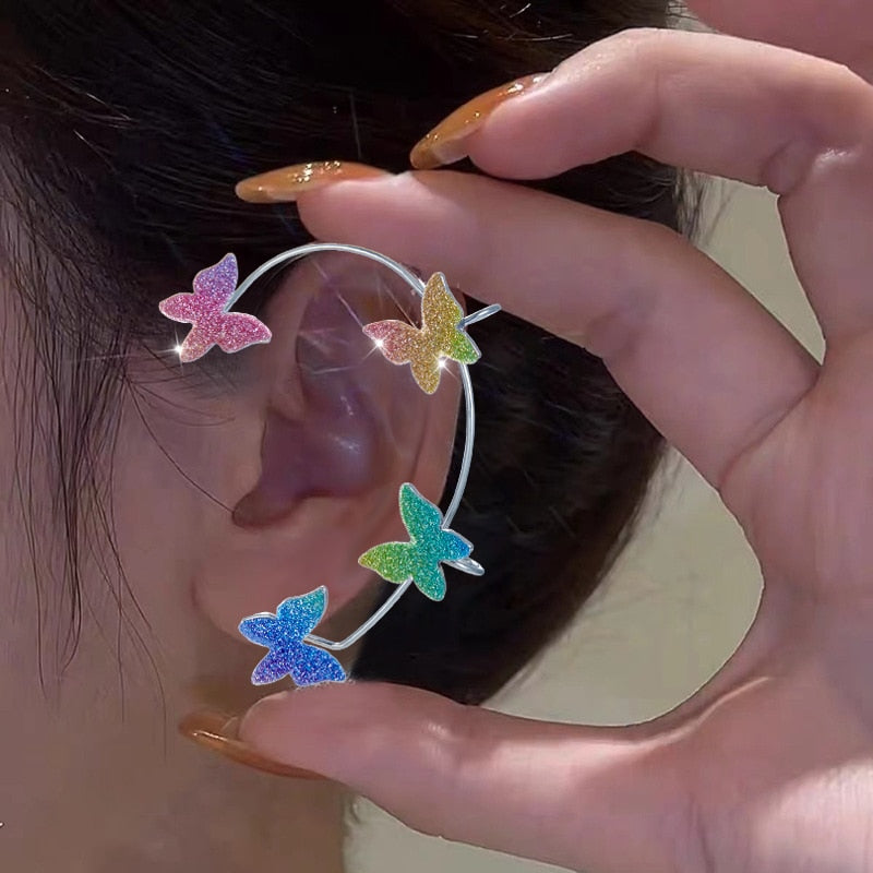 Kpop Shiny Zircon Butterfly Earcuff For Women Without Piercing Earrings 2023 Fashion Ear Clip Earrings Bride Wedding Jewelry - Quid Mart