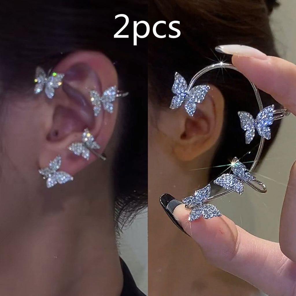 Kpop Shiny Zircon Butterfly Earcuff For Women Without Piercing Earrings 2023 Fashion Ear Clip Earrings Bride Wedding Jewelry - Quid Mart