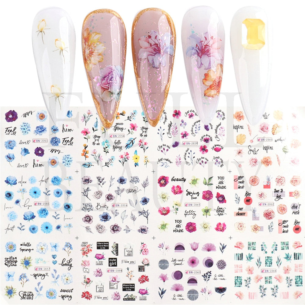 12pcs Valentines Manicure Love Letter Flower Sliders for Nails Inscriptions Nail Art Decoration Water Sticker Tips GLBN1489-1500 - Quid Mart