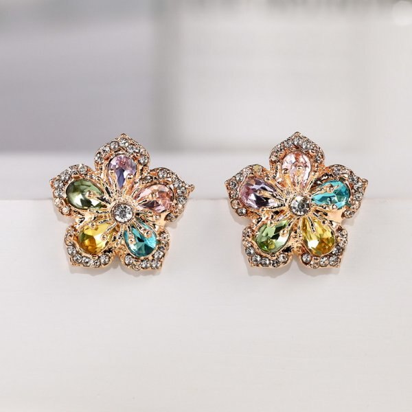 New Korea Sweet Cute Flower Crystal Temperament Geometric Shiny Zircon Earrings Statement Earrings for Women Girl Pendientes - Quid Mart