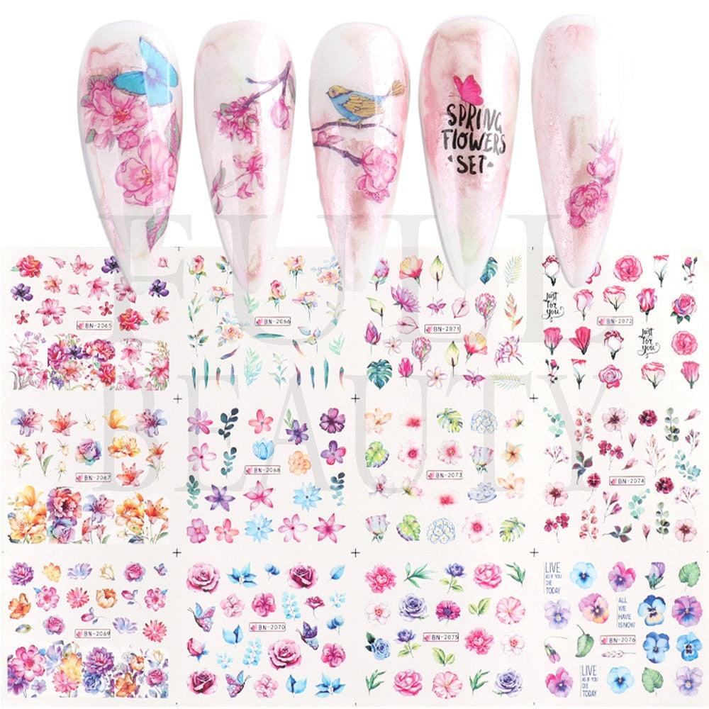 12pcs Valentines Manicure Love Letter Flower Sliders for Nails Inscriptions Nail Art Decoration Water Sticker Tips GLBN1489-1500 - Quid Mart