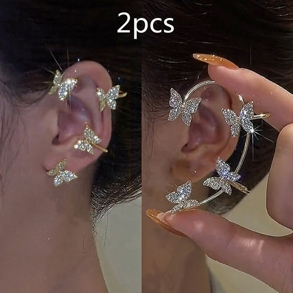 Kpop Shiny Zircon Butterfly Earcuff For Women Without Piercing Earrings 2023 Fashion Ear Clip Earrings Bride Wedding Jewelry - Quid Mart