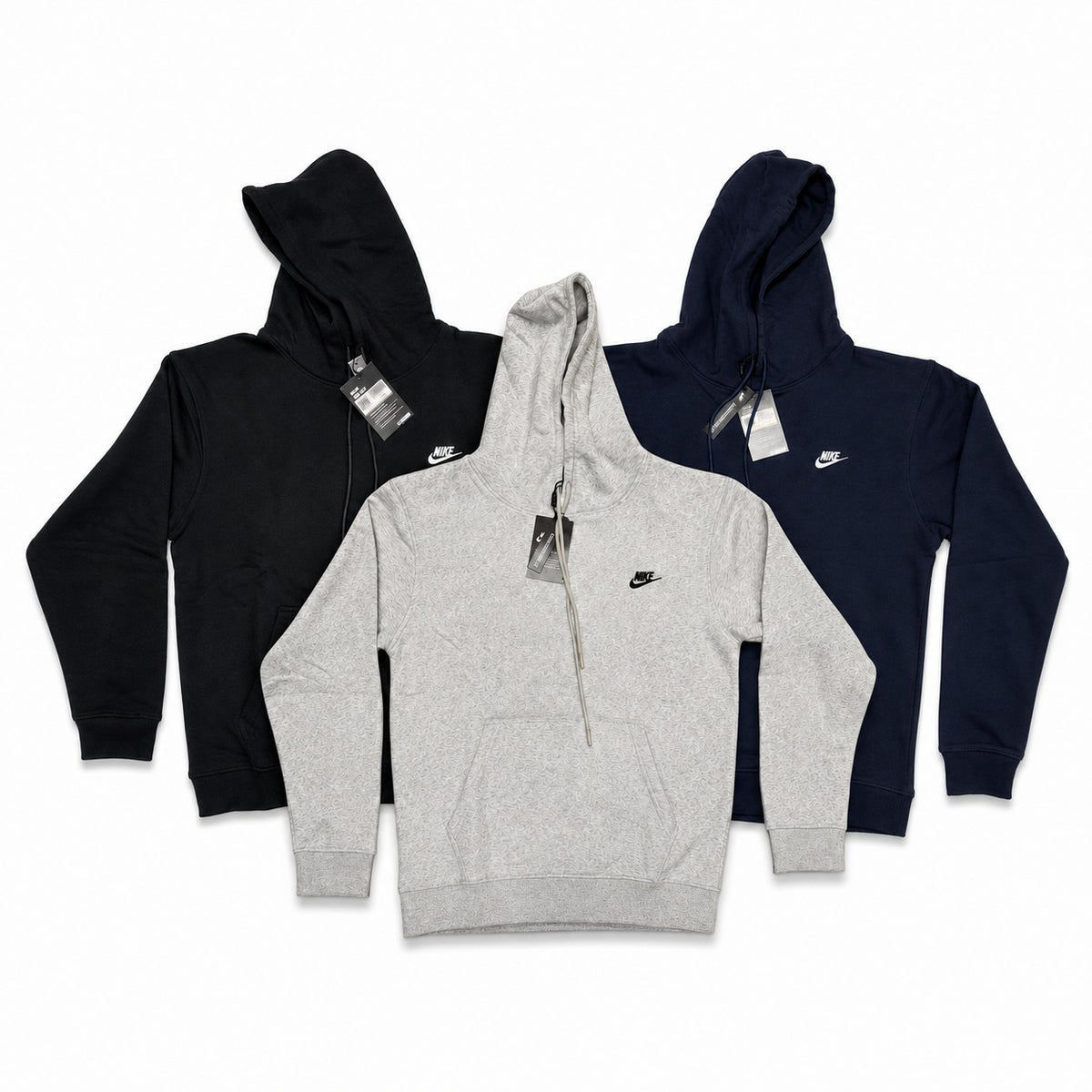 Nike Mens Pullover Hoodie Embroidered Swoosh Black Navy Blue White - Quid Mart