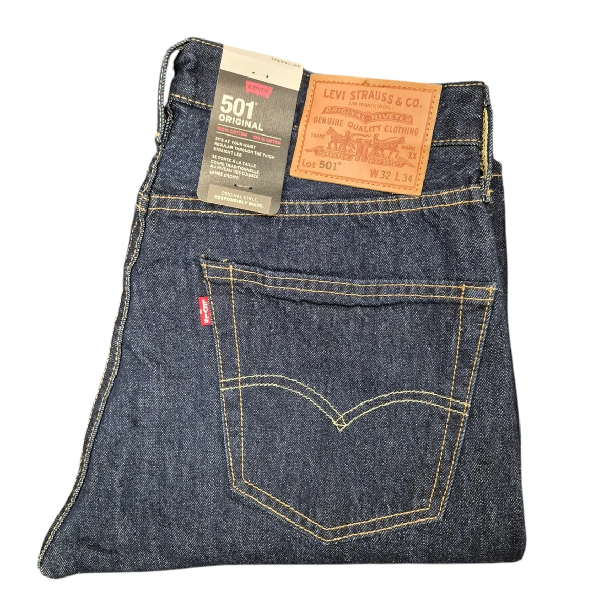 Levi's 501 Original Fit Men's Jeans Onewash Blue Straight Leg Denim Button Fly - Quid Mart