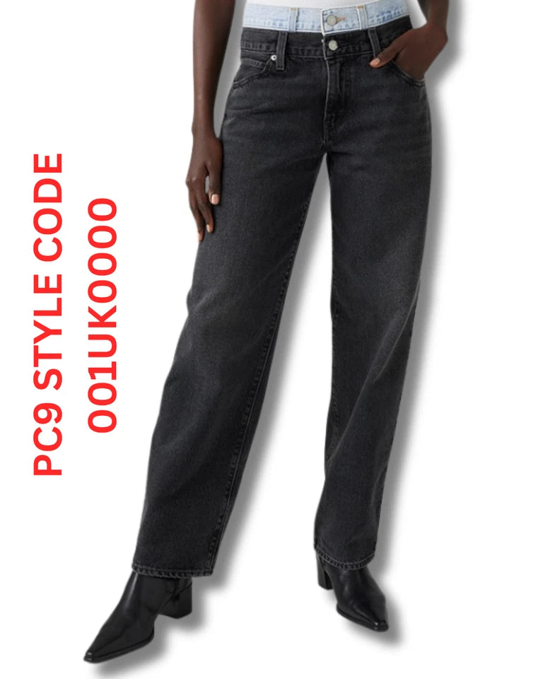 Levi’s 94 Baggy Jeans Black Mid Rise Loose Fit Straight Leg Denim - Quid Mart