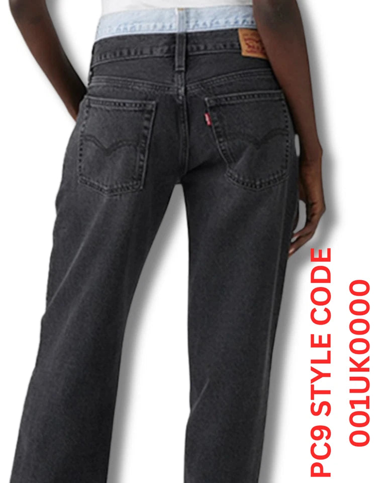 Levi’s 94 Baggy Jeans Black Mid Rise Loose Fit Straight Leg Denim - Quid Mart