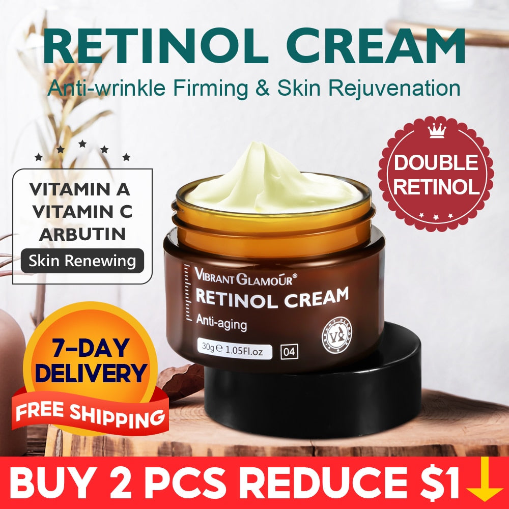 VIBRANT GLAMOUR Retinol Face Cream Anti-Aging Remove Wrinkle Firming Lifting Whitening Brightening Moisturizing Facial Skin Care - Quid Mart