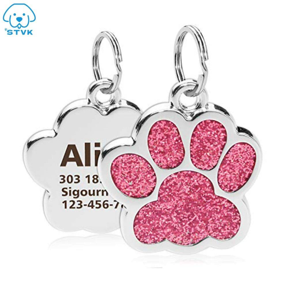Personalized Dog Cat Tags Engraved Cat Dog Puppy Pet ID Name Collar Tag Pendant Pet Accessories Paw Glitter Pendant - Quid Mart